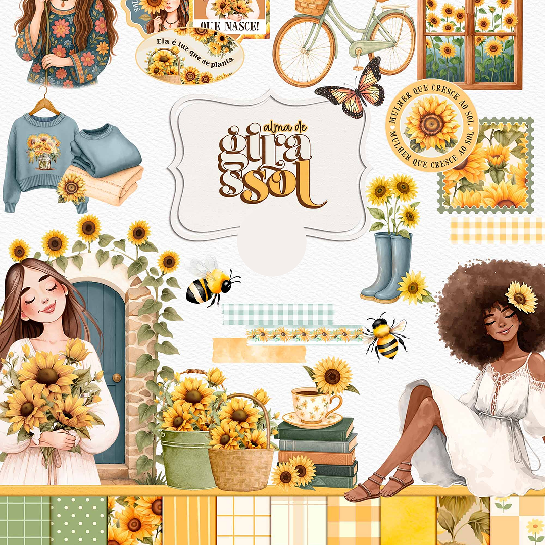 Kit Digital Alma de Girassol Ilustrações e Papéis - TITA 2