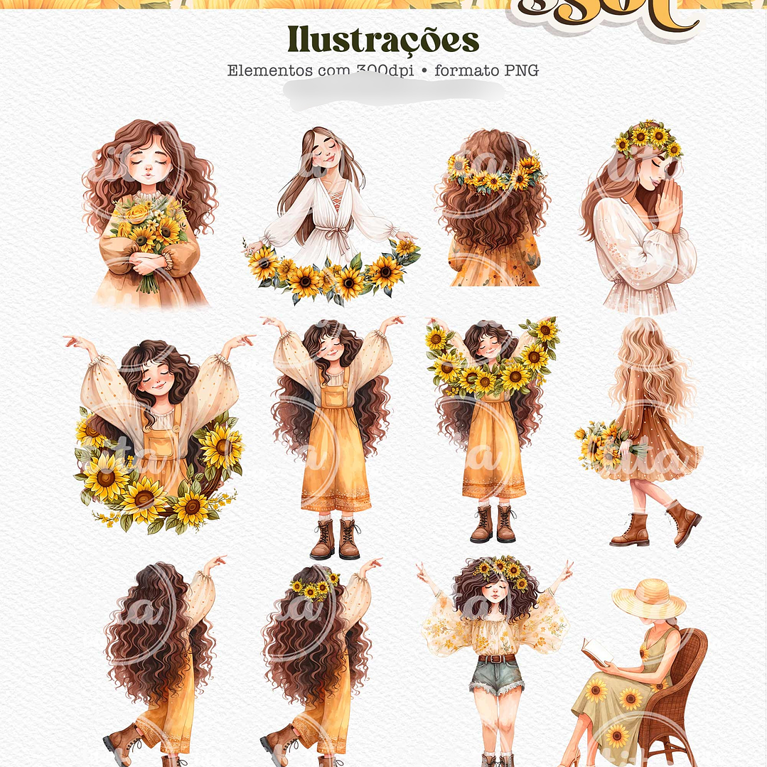 Kit Digital Alma de Girassol Ilustrações e Papéis - TITA 3