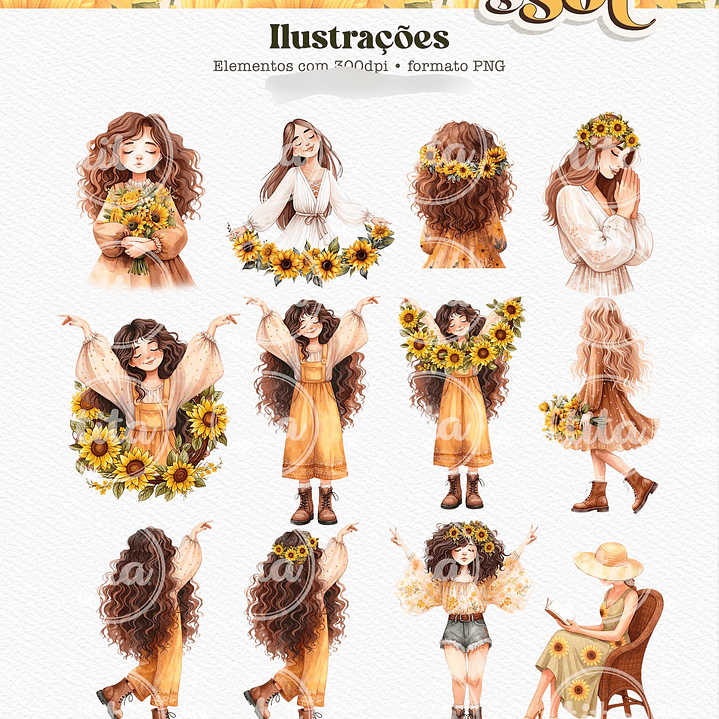 Kit Digital Alma de Girassol Ilustrações e Papéis - TITA 3