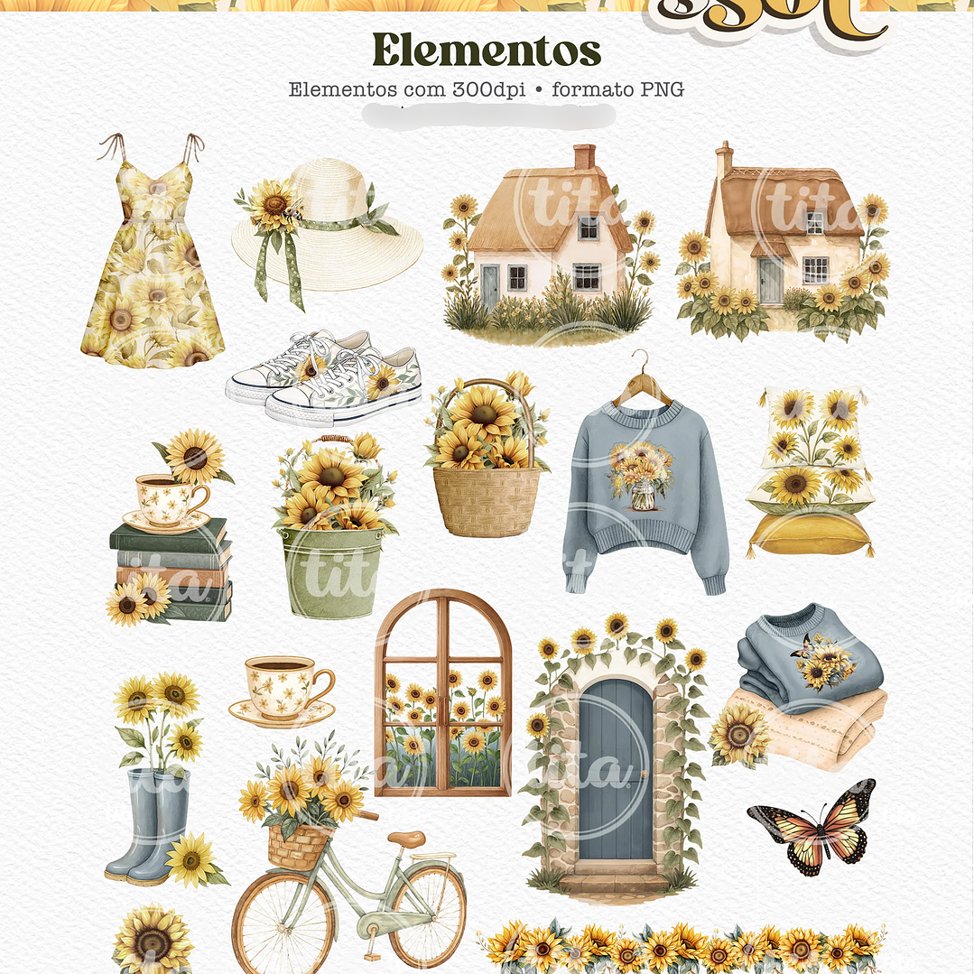 Kit Digital Alma de Girassol Ilustrações e Papéis - TITA 5