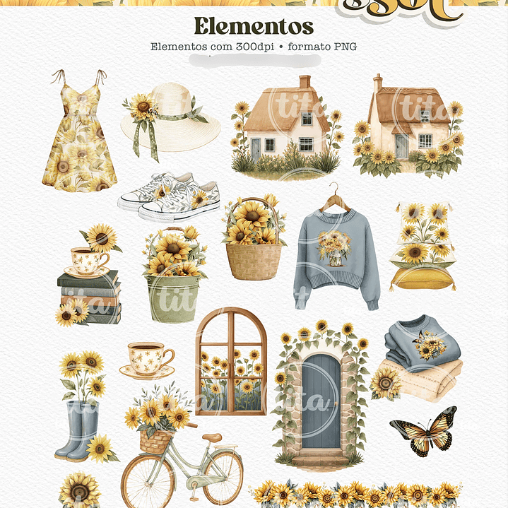 Kit Digital Alma de Girassol Ilustrações e Papéis - TITA 5