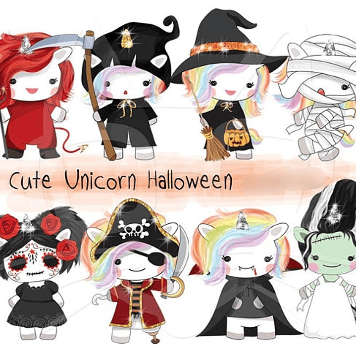 Kit Digital Unicórnio Cute Halloween  1