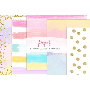 Kit Digital Papéis Arco-íris Dourado Pastel