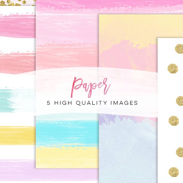 Kit Digital Papéis Arco-íris Dourado Pastel 1