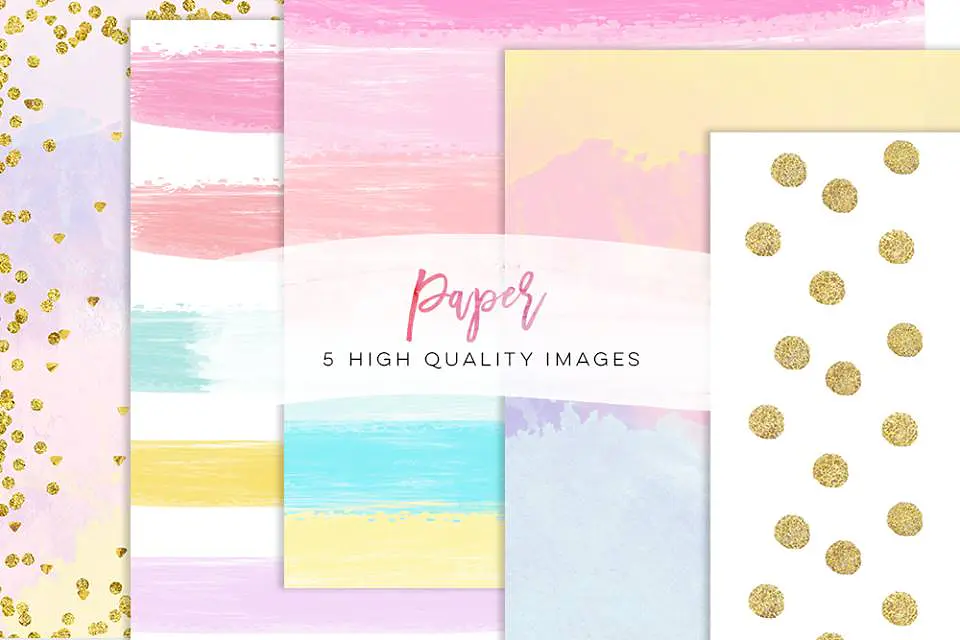 Kit Digital Papéis Arco-íris Dourado Pastel 1