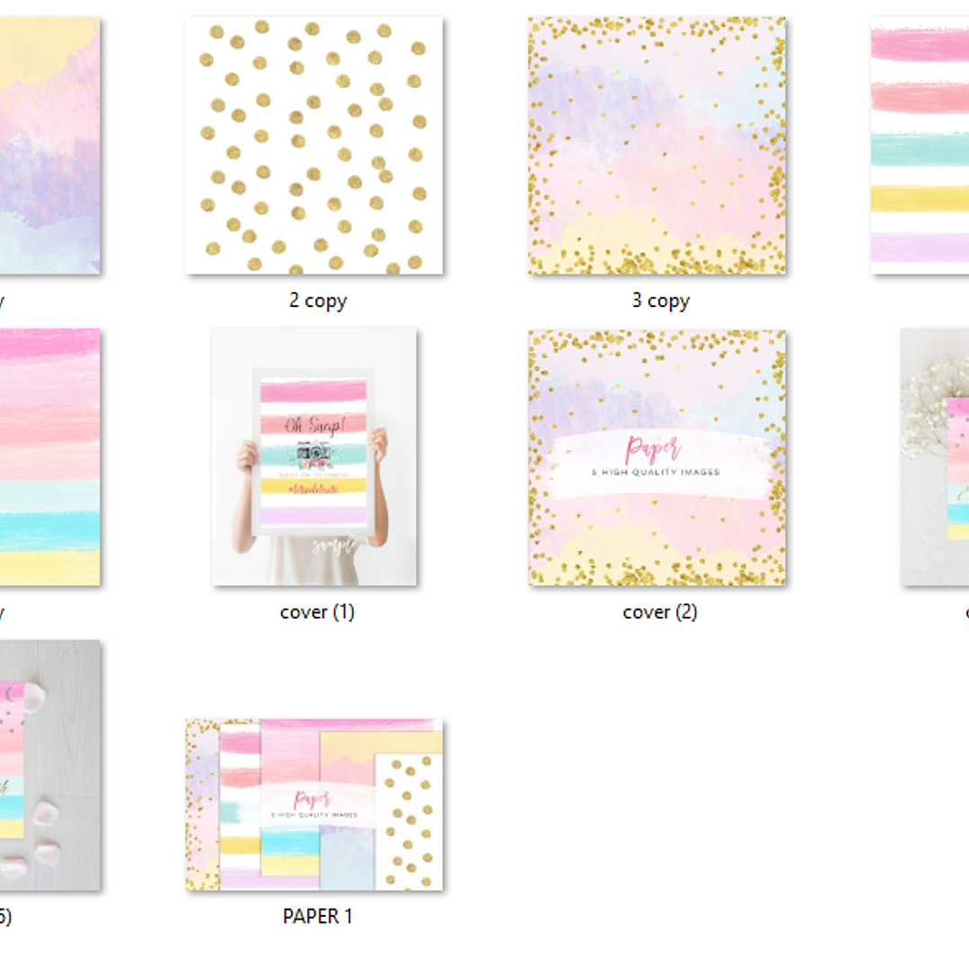 Kit Digital Papéis Arco-íris Dourado Pastel 2