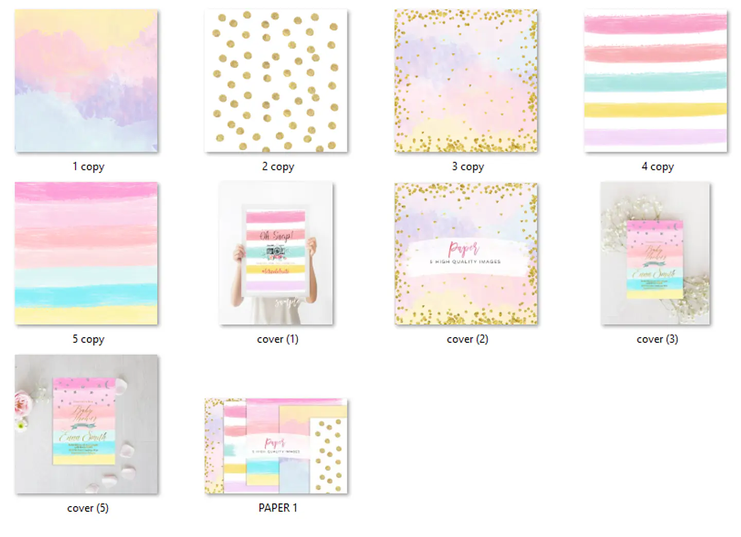 Kit Digital Papéis Arco-íris Dourado Pastel 2