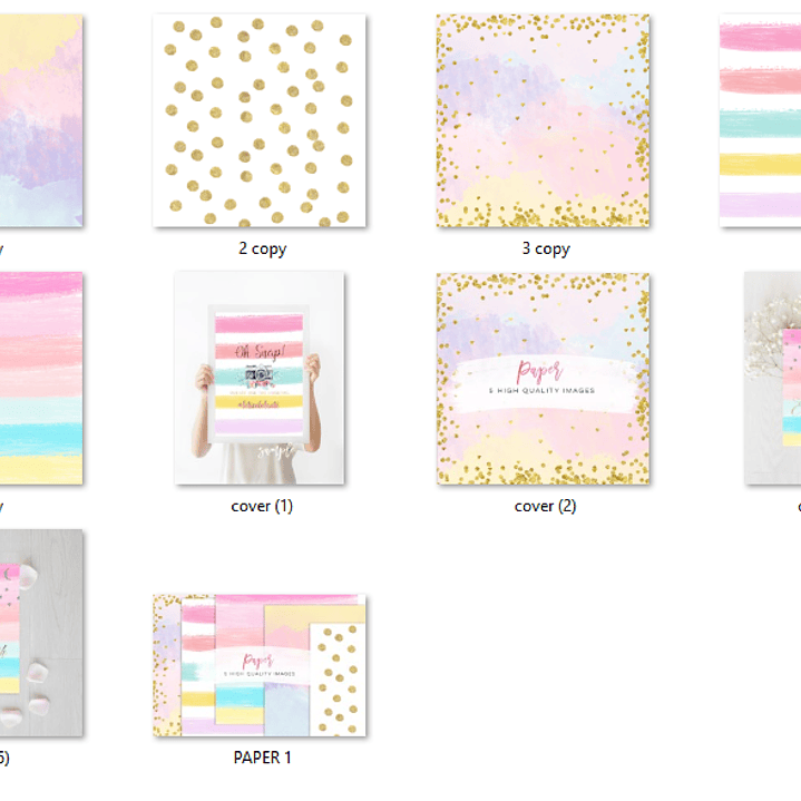 Kit Digital Papéis Arco-íris Dourado Pastel 2