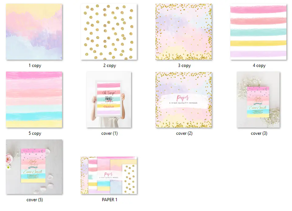 Kit Digital Papéis Arco-íris Dourado Pastel 2