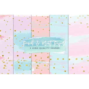 Kit Digital Papéis Pêssego com Glitter 