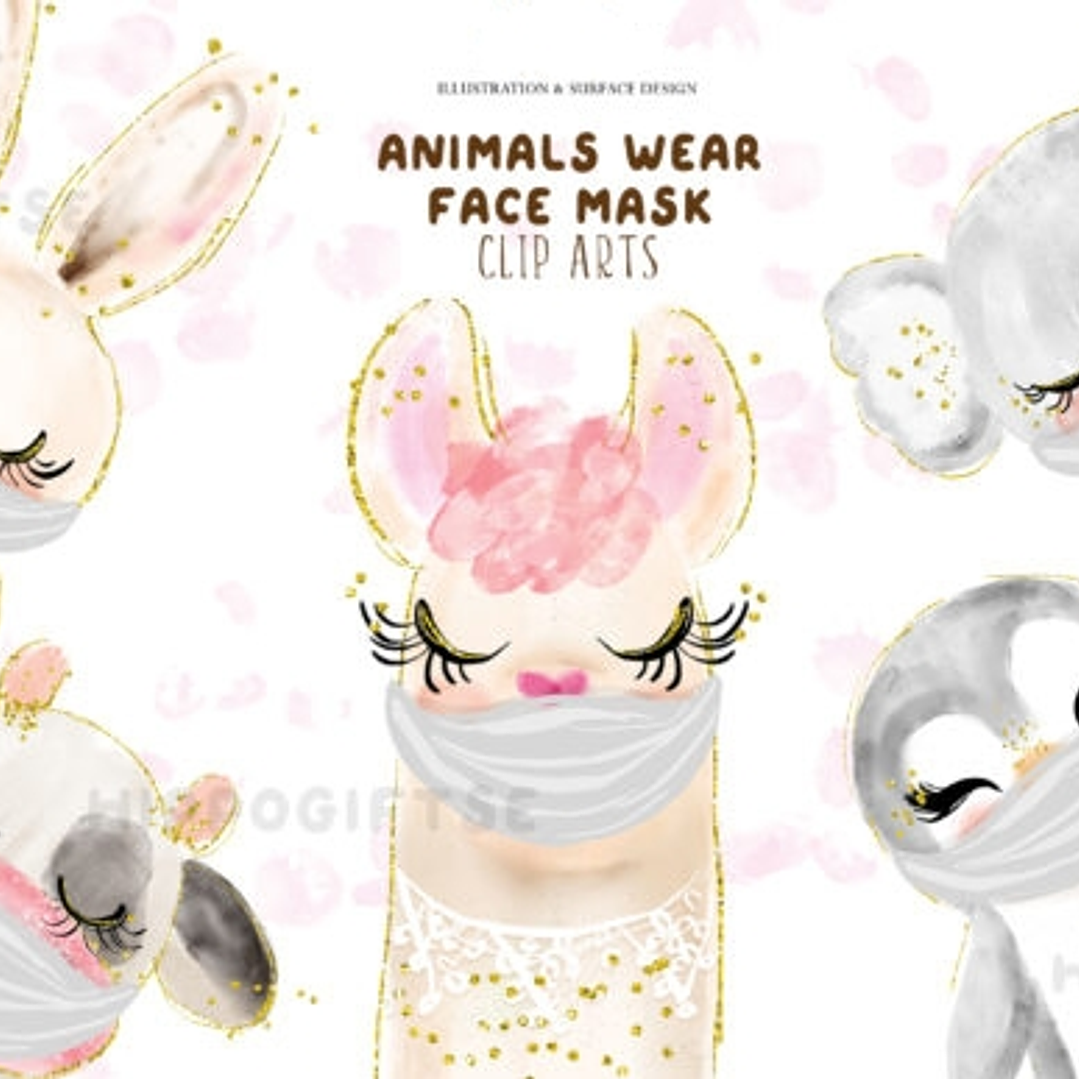 Kit Digital Animais com Máscaras Aquarela  1
