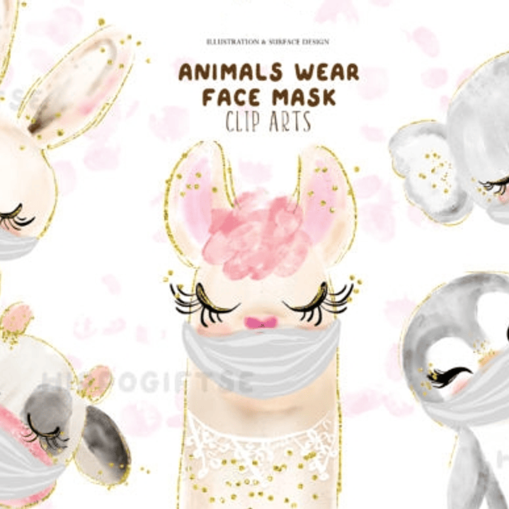 Kit Digital Animais com Máscaras Aquarela  1