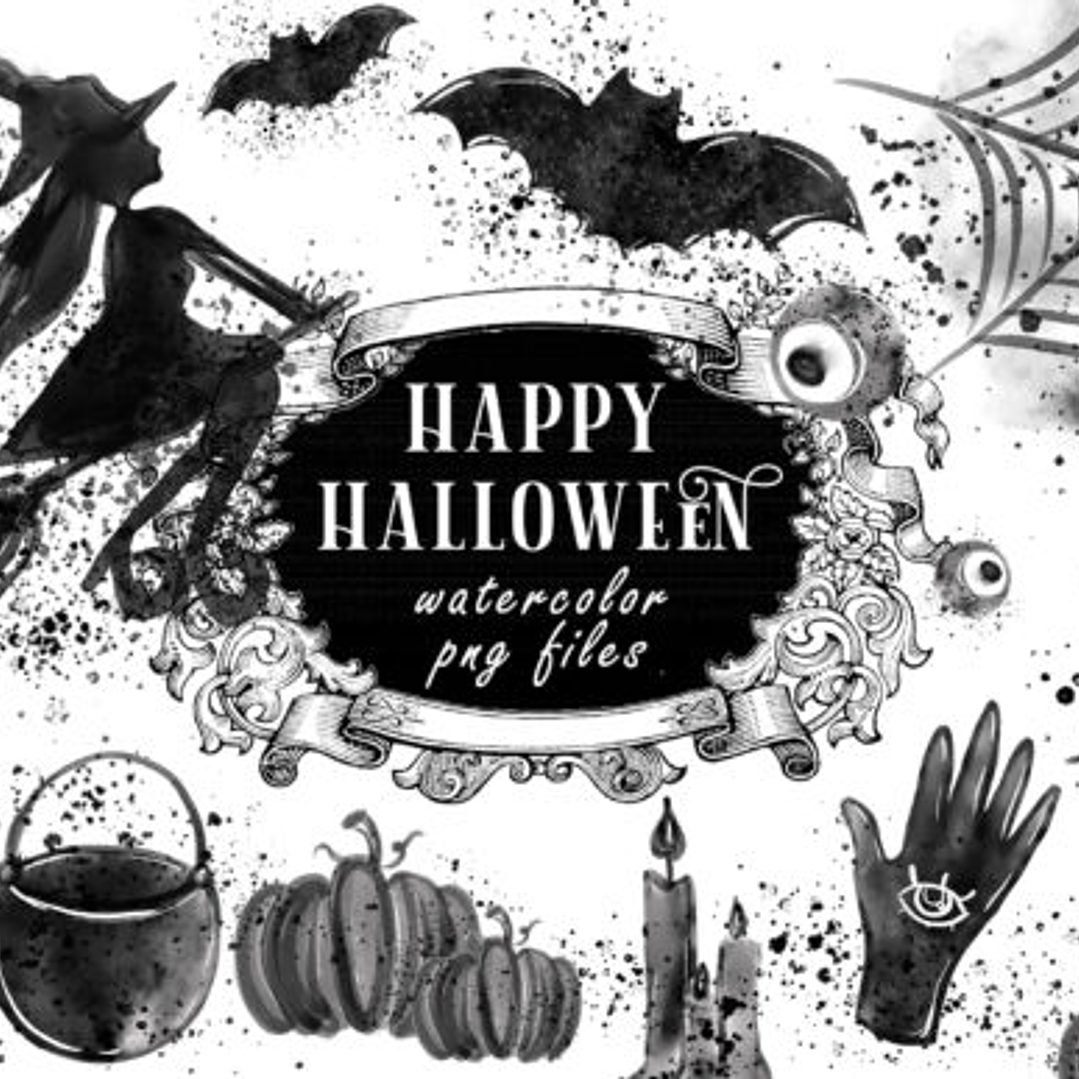 Kit Digital Feliz Halloween Preto e Branco  1