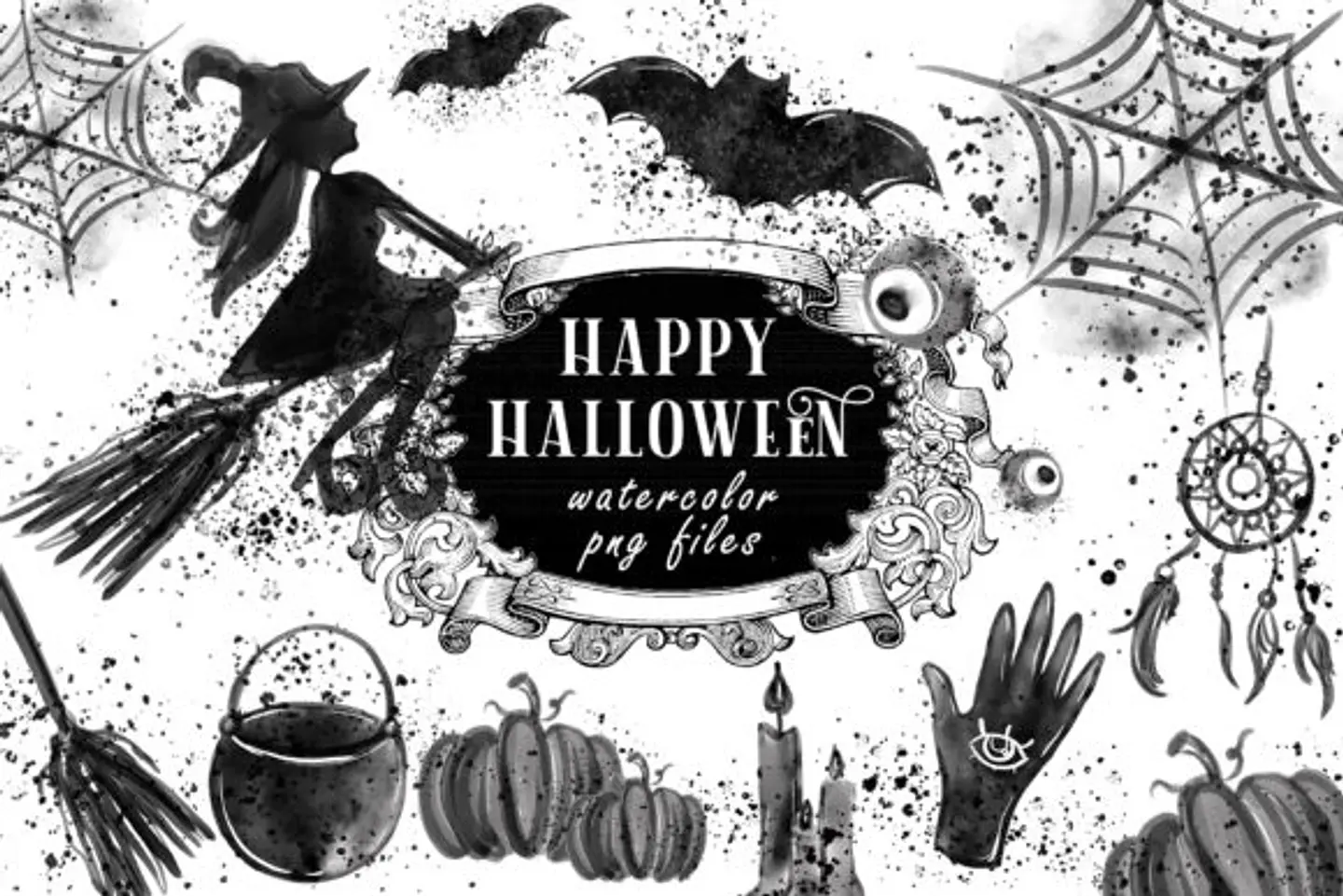 Kit Digital Feliz Halloween Preto e Branco  1