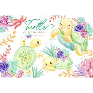 Kit Digital Tartaruga Aquarela 