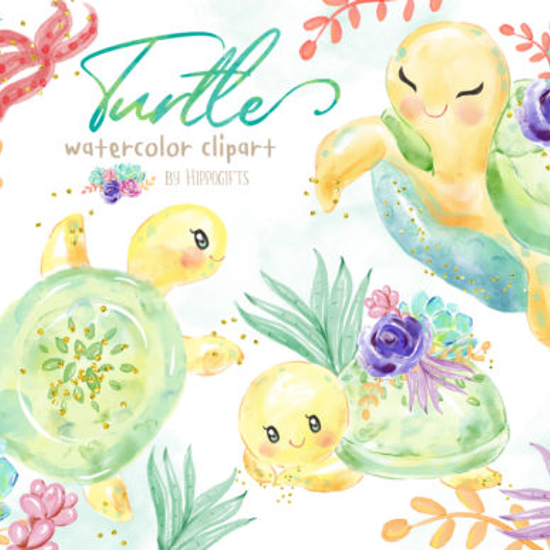 Kit Digital Tartaruga Aquarela  1