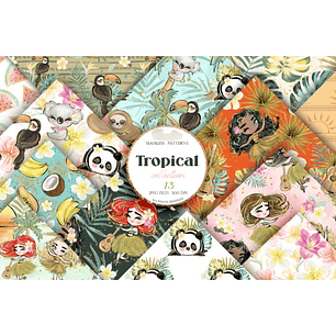 Kit Digital Papéis Tropical Aquarela 