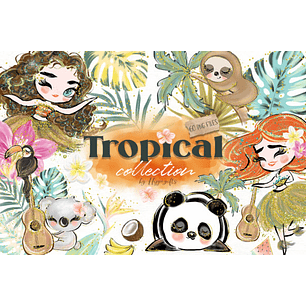 Kit Digital Tropical Aquarela 