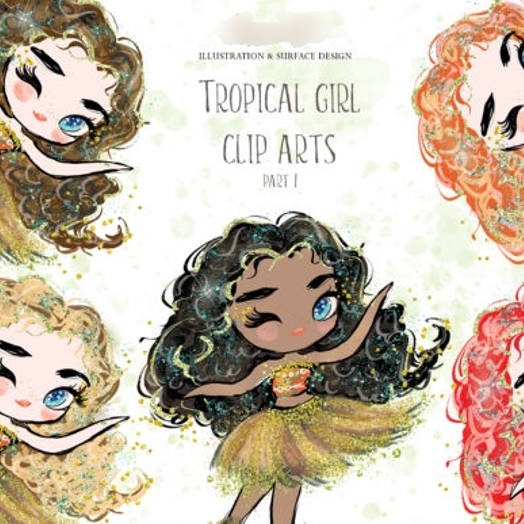 Kit Digital Meninas Aquarela Tropical 2 1