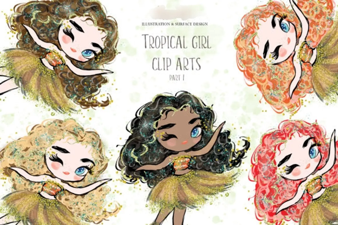 Kit Digital Meninas Aquarela Tropical 2 1