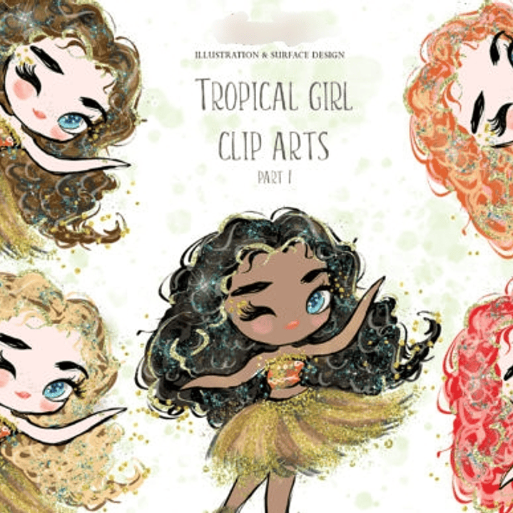 Kit Digital Meninas Aquarela Tropical 2 1