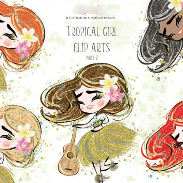 Kit Digital Tropical Meninas Aquarela 1