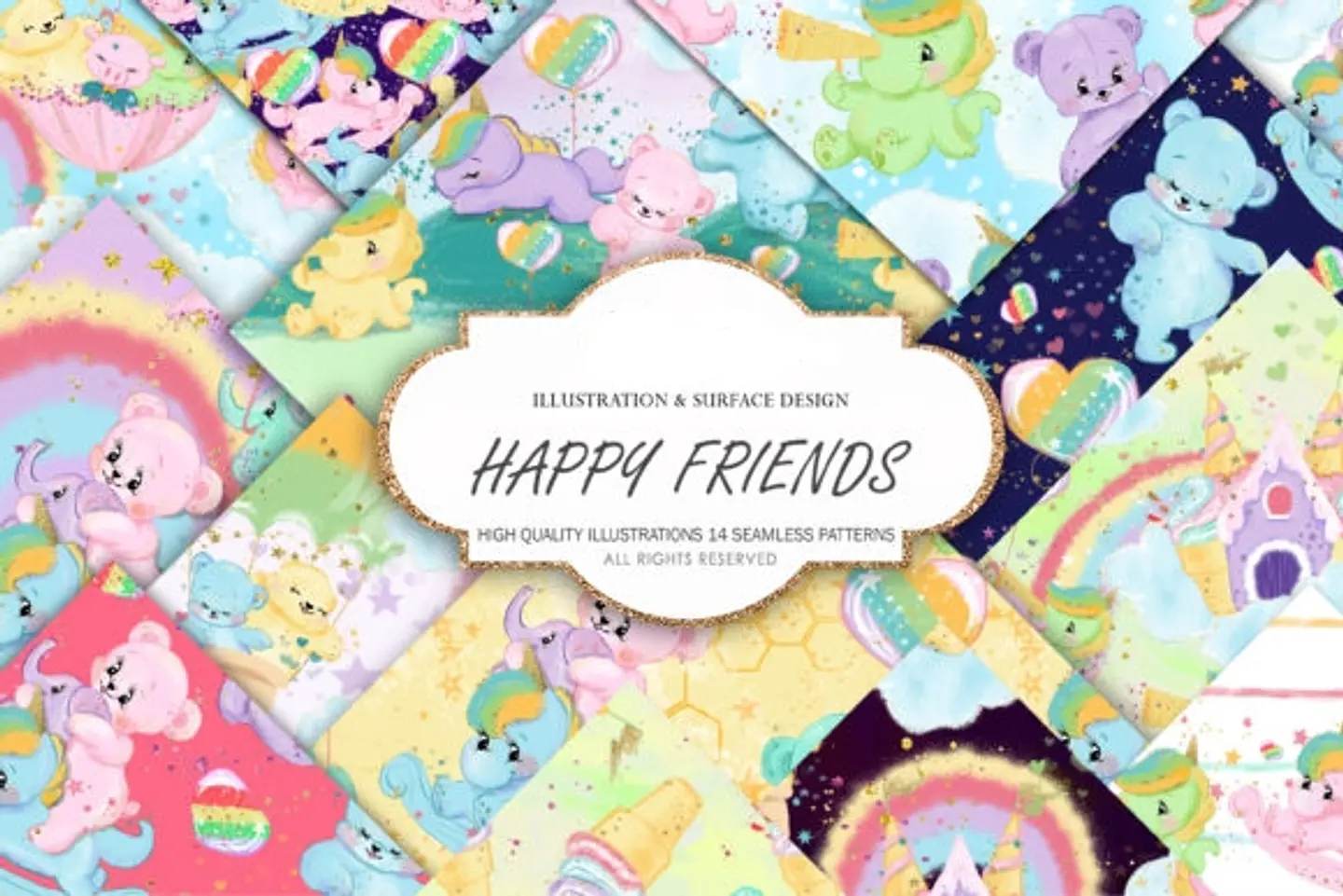 Kit Digital Papéis Ursinhos Colorido  1