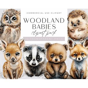 Kit Digital Animais Bebês da Floresta em Aquarela