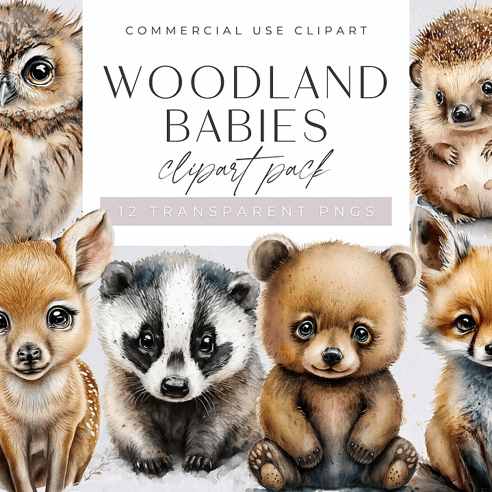 Kit Digital Animais Bebês da Floresta em Aquarela 1