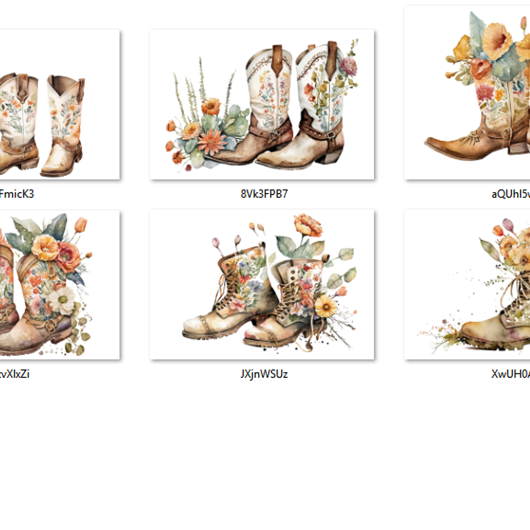 Kit Digital Botas de Cowboy Aquarela com Flores 2