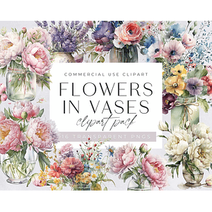Kit Digital Flores Aquarela em Vasos
