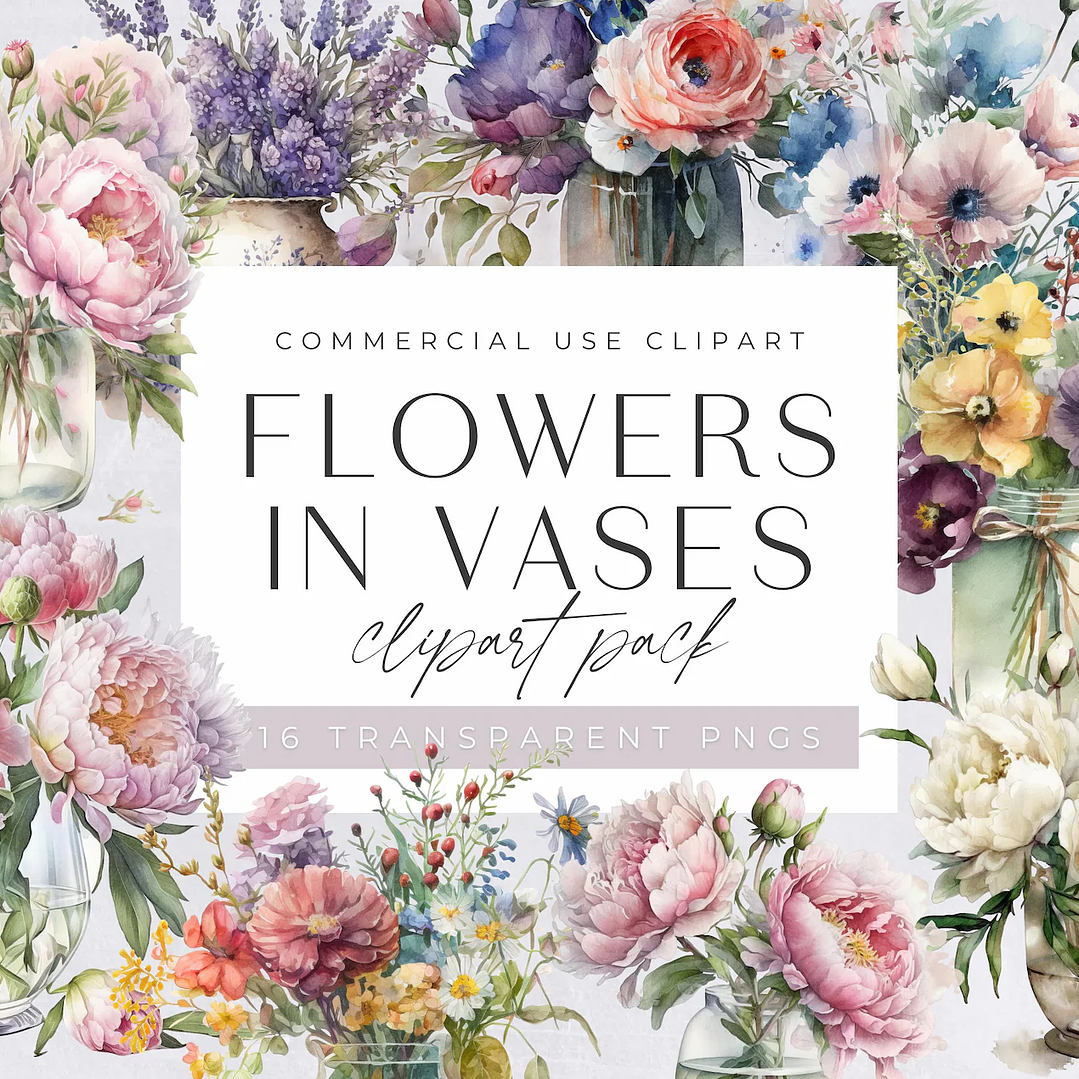 Kit Digital Flores Aquarela em Vasos 1