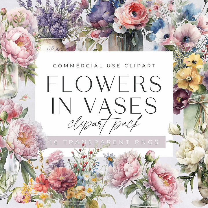 Kit Digital Flores Aquarela em Vasos 1