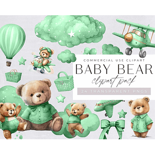 Kit Digital Ursinho de Pelúcia Aviador Verde 