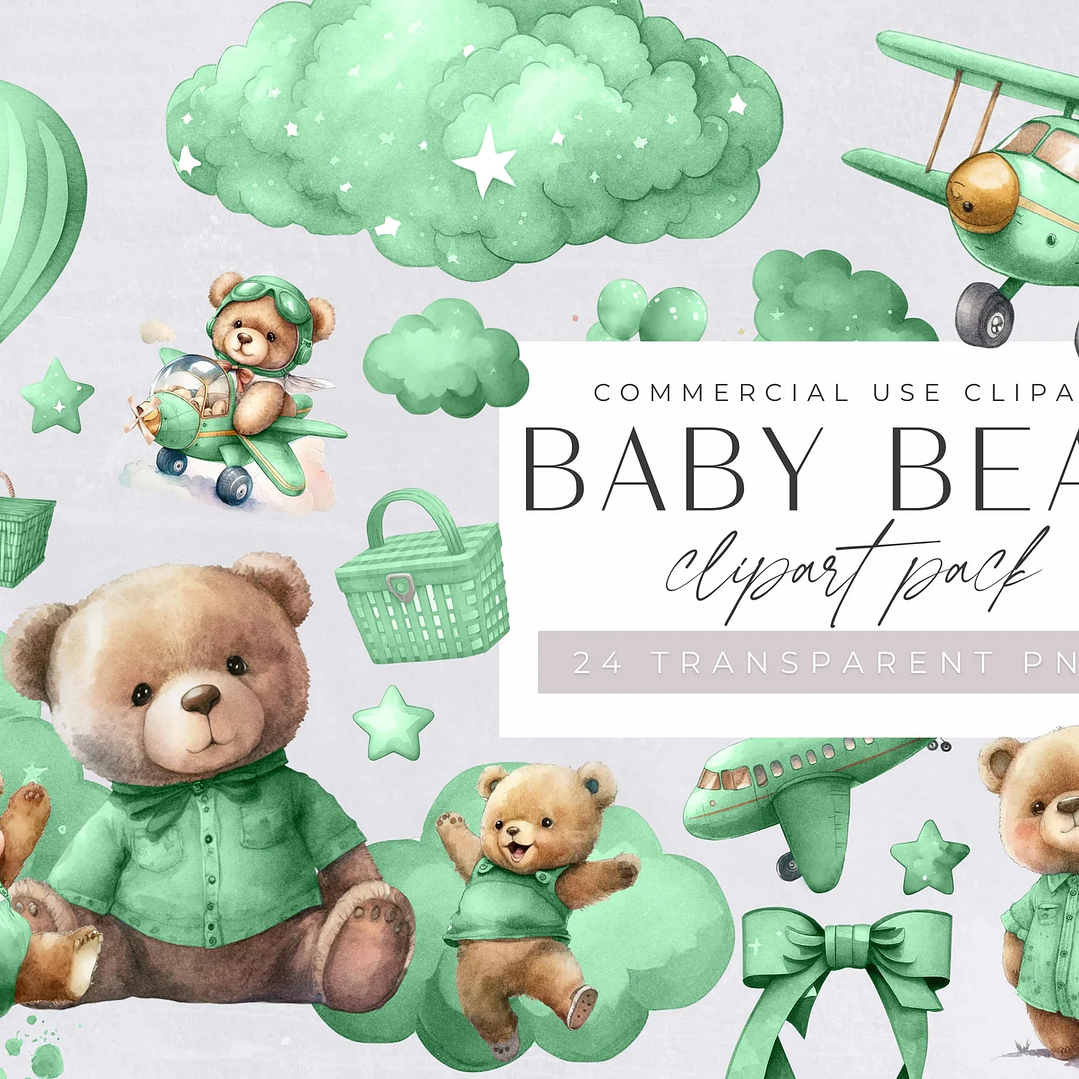 Kit Digital Ursinho de Pelúcia Aviador Verde  1