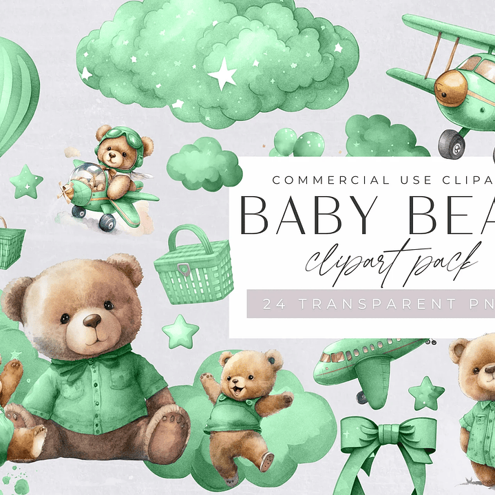 Kit Digital Ursinho de Pelúcia Aviador Verde  1