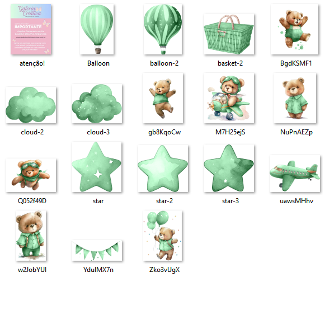 Kit Digital Ursinho de Pelúcia Aviador Verde  2