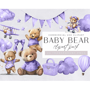 Kit Digital Ursinho de Pelúcia Aviador Roxo 