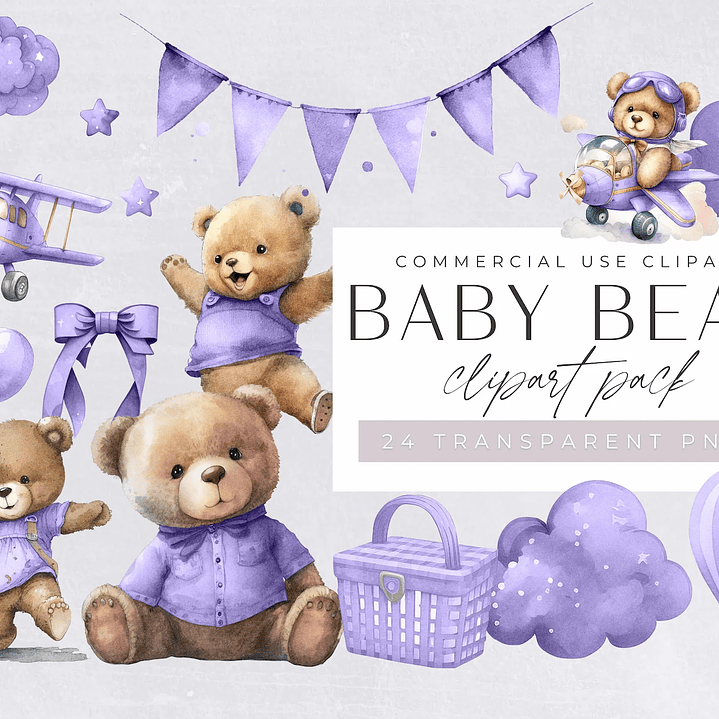 Kit Digital Ursinho de Pelúcia Aviador Roxo  1