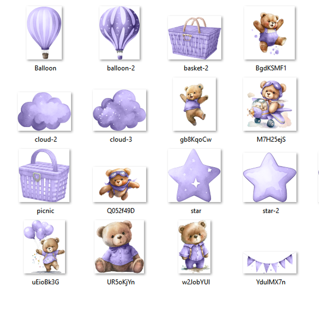 Kit Digital Ursinho de Pelúcia Aviador Roxo  2