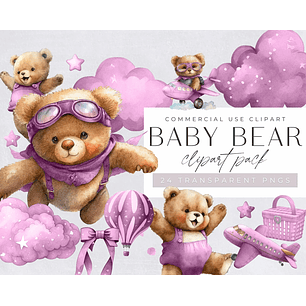 Kit Digital Ursinho de Pelúcia Aviador Lilás 