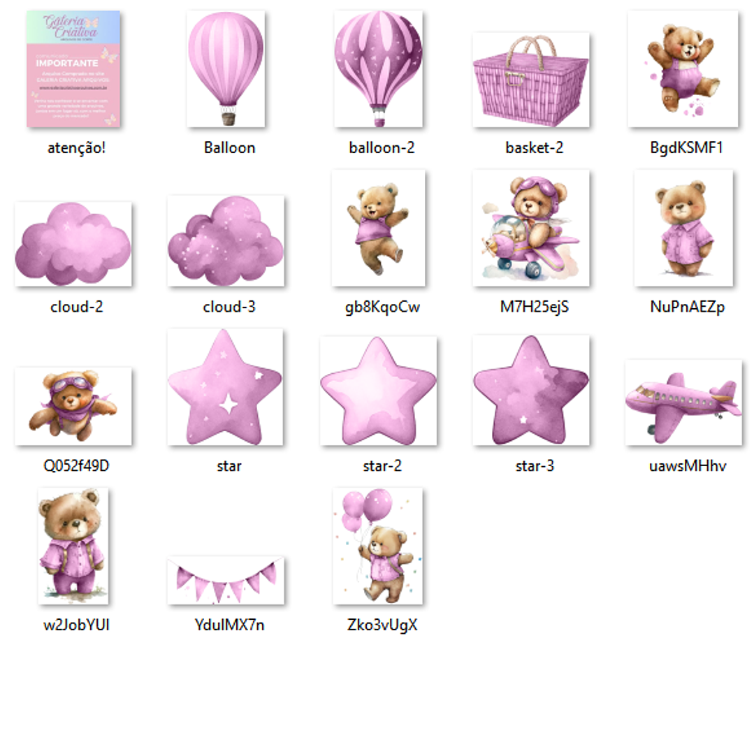 Kit Digital Ursinho de Pelúcia Aviador Lilás  2