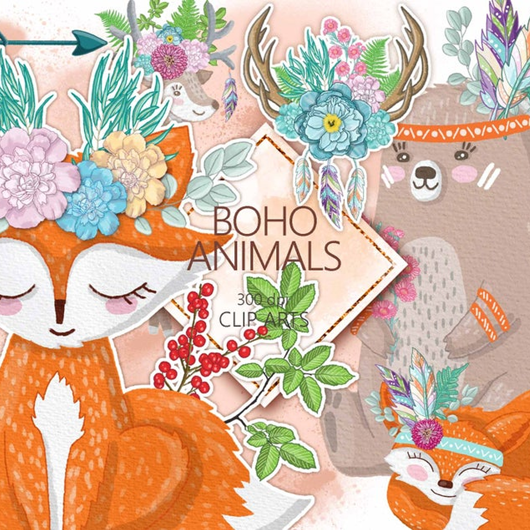 Kit Digital Boho Animais  1