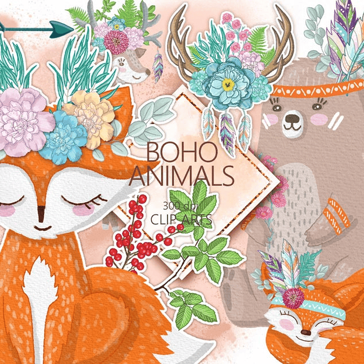 Kit Digital Boho Animais  1