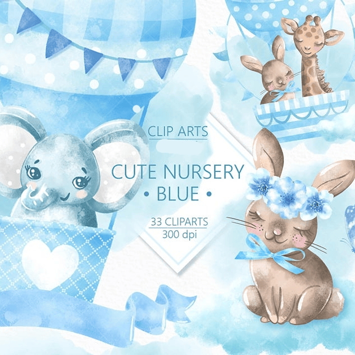 Kit Digital Azul Para Quarto de Bebê 1