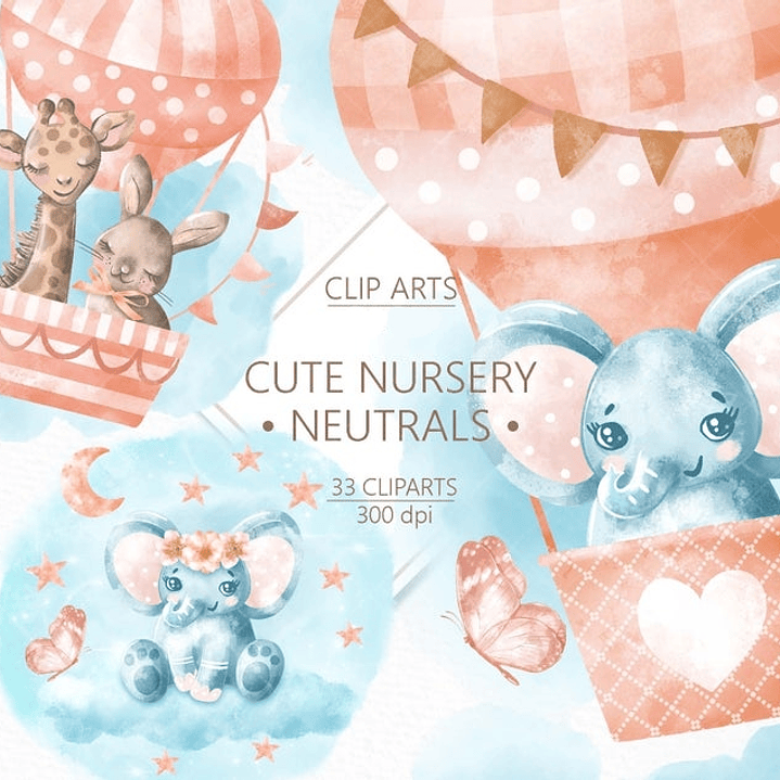 Kit Digital Bebês Animais no Balão de Ar Fofo  1