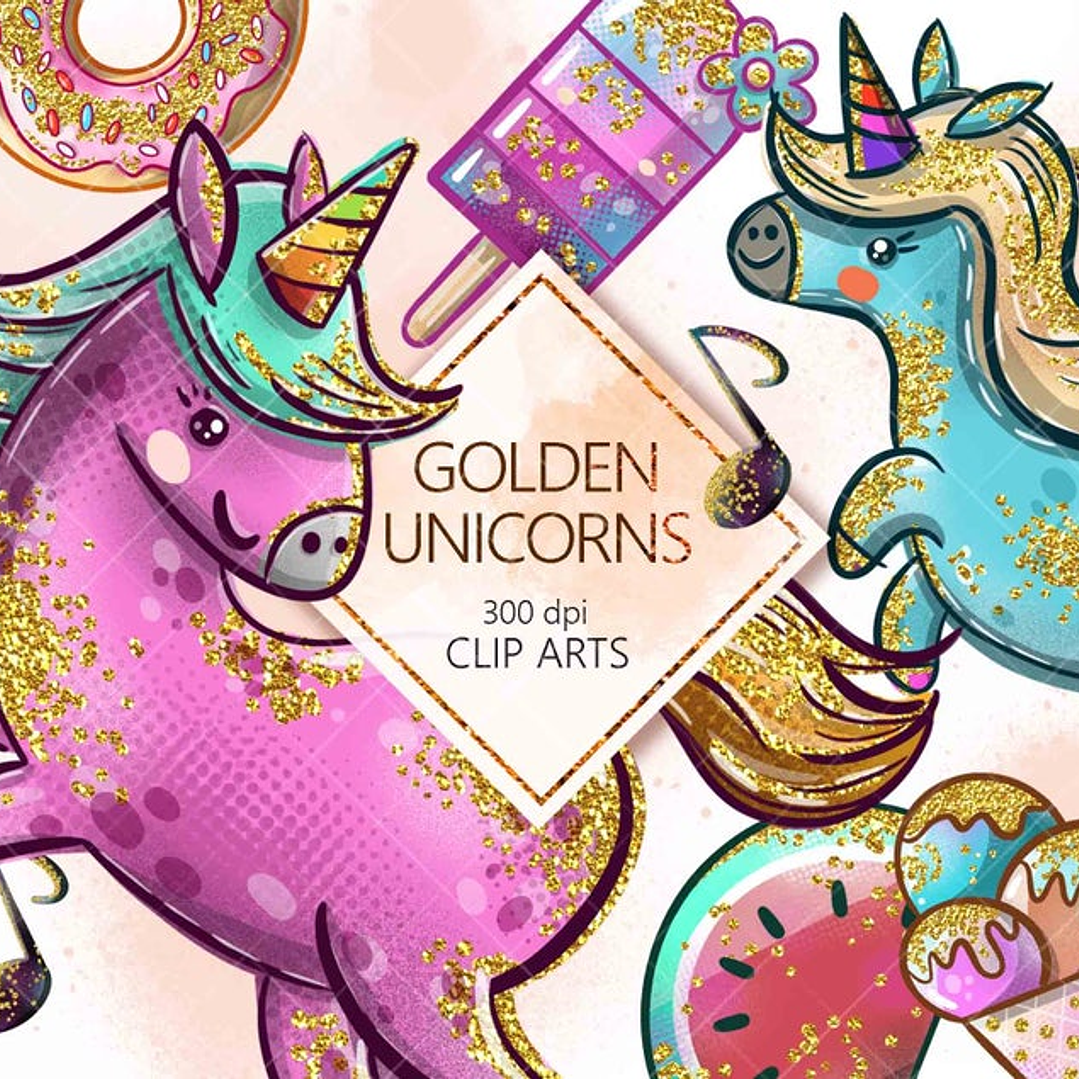 Kit Digital Unicórnios Dourados  1