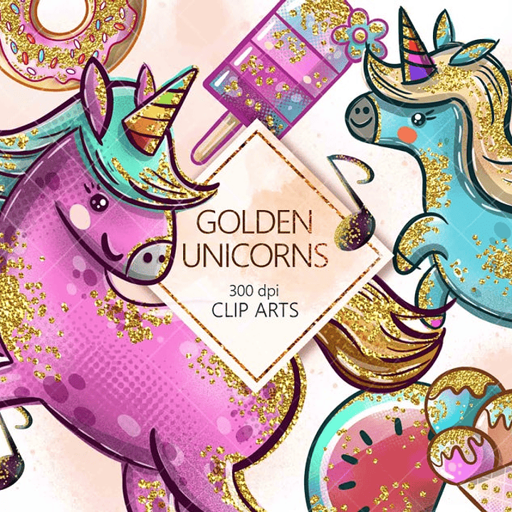 Kit Digital Unicórnios Dourados  1