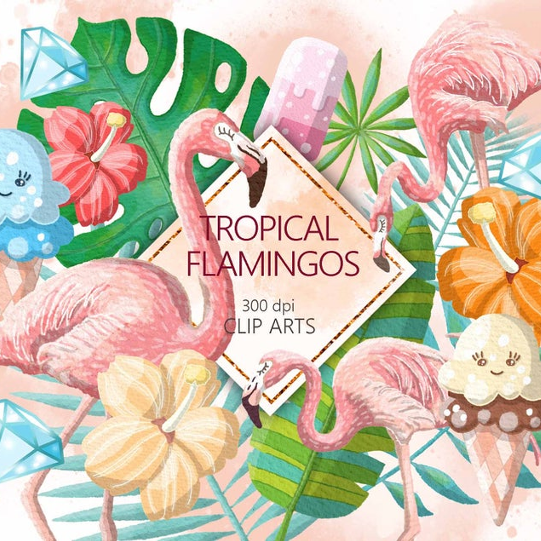 Kit Digital Tropical Flamingos  1