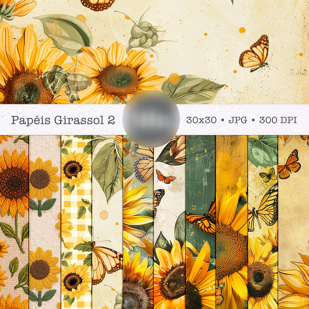 Kit Digital Combo Papéis Alma de Girassol - Tita  2